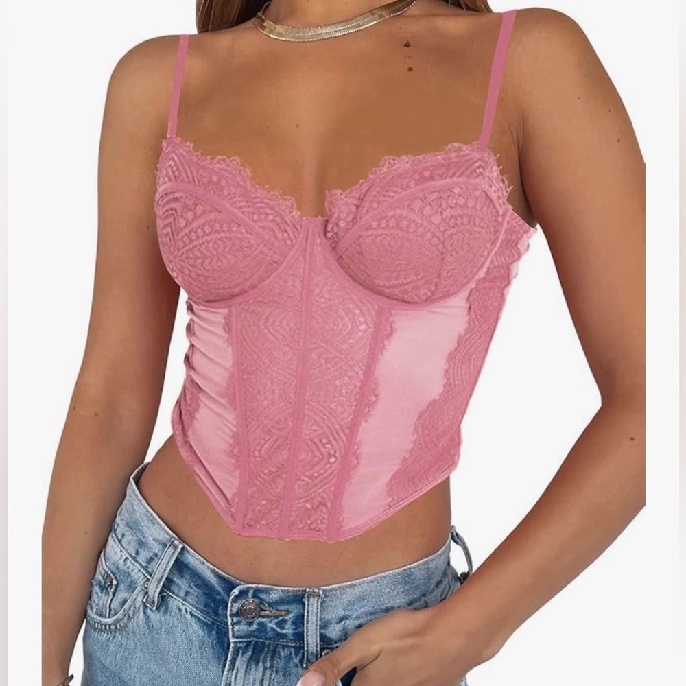 Pink Lace Bustier Corset Top